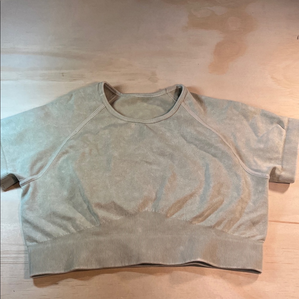 Casual Sage Green Women's Crop Stretch Top Sz L